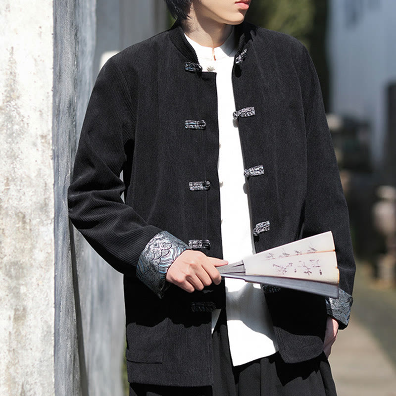 Giacca da uomo in velluto a coste di cotone con maniche lunghe, bottoni a rana e tasche , Buddha Stones Spring Jacquard - image 19