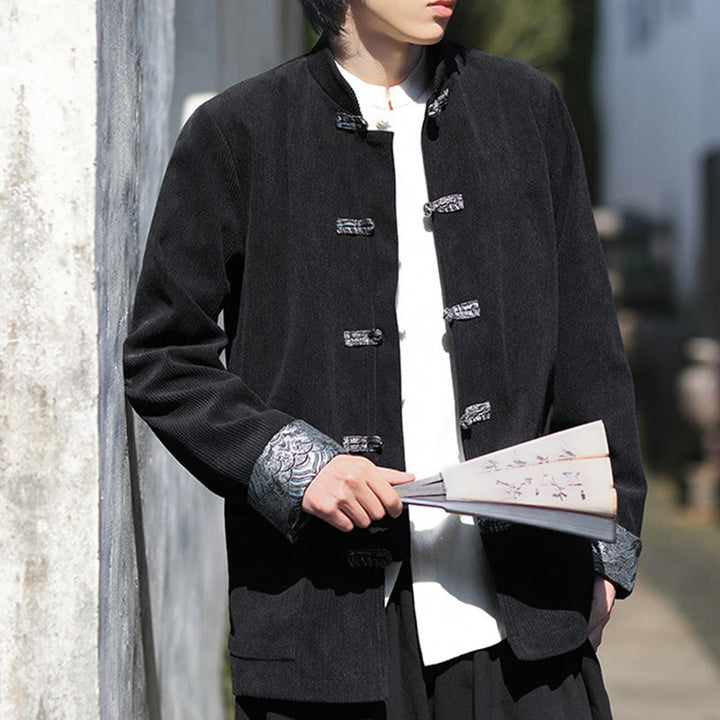 Giacca da uomo in velluto a coste di cotone con maniche lunghe, bottoni a rana e tasche , Buddha Stones Spring Jacquard - image 19