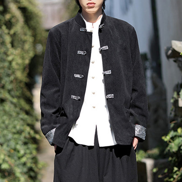 Giacca da uomo in velluto a coste di cotone con maniche lunghe, bottoni a rana e tasche , Buddha Stones Spring Jacquard - image 12