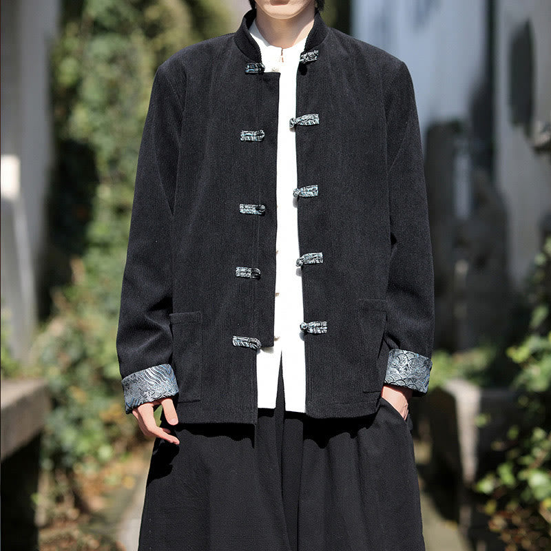 Giacca da uomo in velluto a coste di cotone con maniche lunghe, bottoni a rana e tasche , Buddha Stones Spring Jacquard - image 11