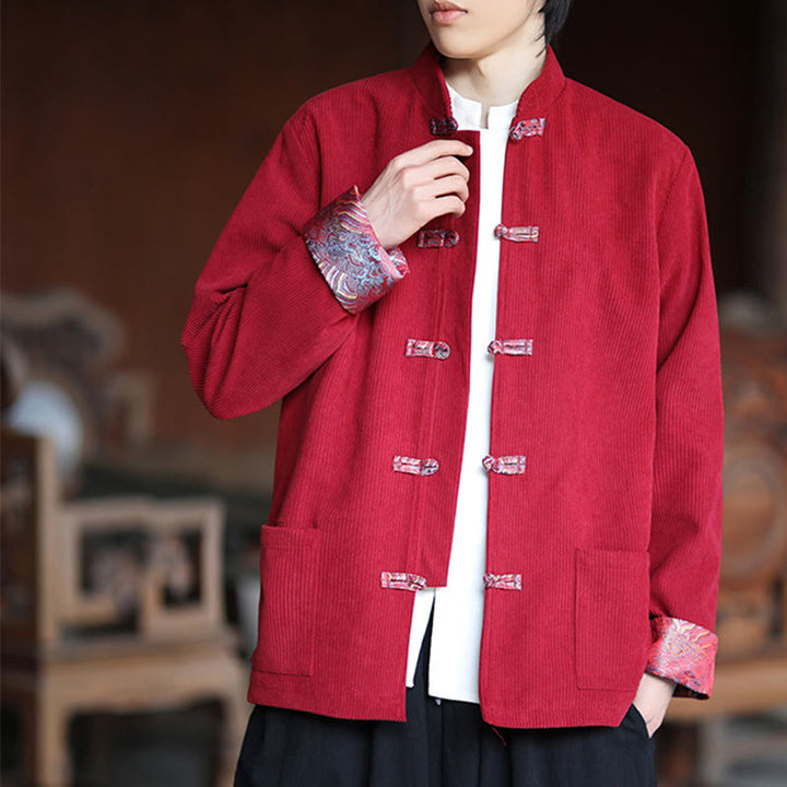 Giacca da uomo in velluto a coste di cotone con maniche lunghe, bottoni a rana e tasche , Buddha Stones Spring Jacquard - image 5