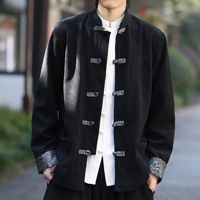 Giacca da uomo in velluto a coste di cotone con maniche lunghe, bottoni a rana e tasche , Buddha Stones Spring Jacquard - image 14