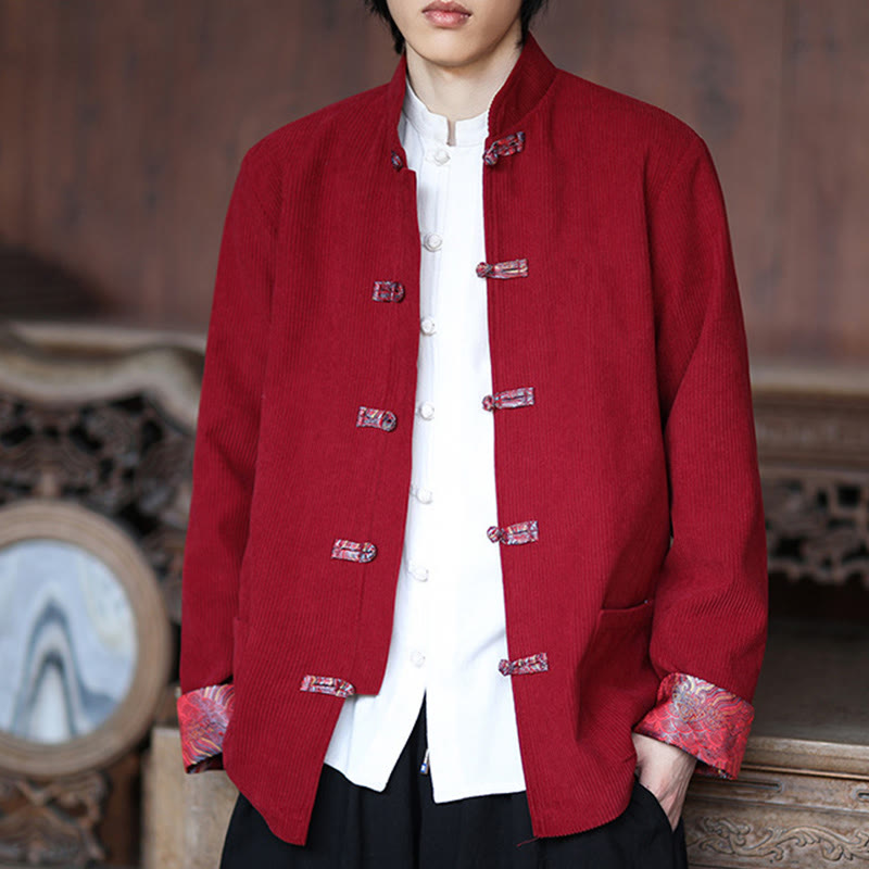 Giacca da uomo in velluto a coste di cotone con maniche lunghe, bottoni a rana e tasche , Buddha Stones Spring Jacquard - image 7