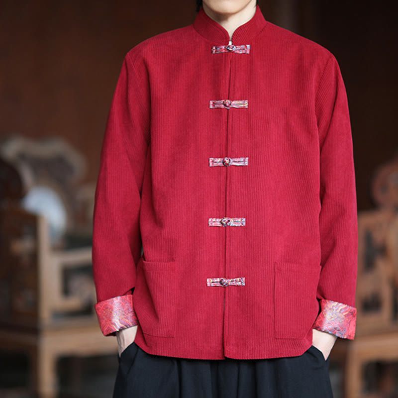 Giacca da uomo in velluto a coste di cotone con maniche lunghe, bottoni a rana e tasche , Buddha Stones Spring Jacquard - image 3