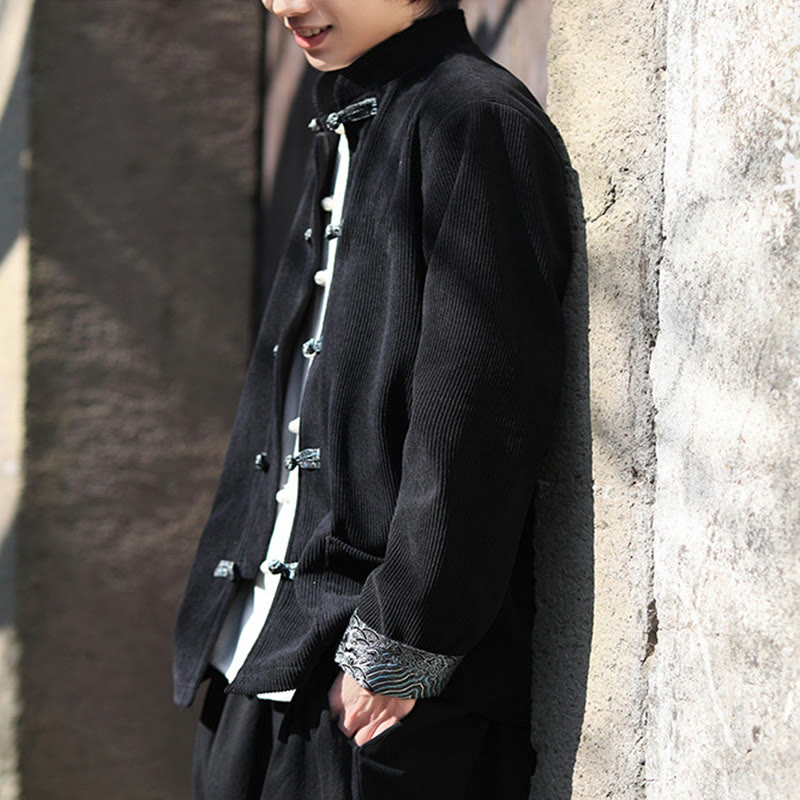 Giacca da uomo in velluto a coste di cotone con maniche lunghe, bottoni a rana e tasche , Buddha Stones Spring Jacquard - image 18