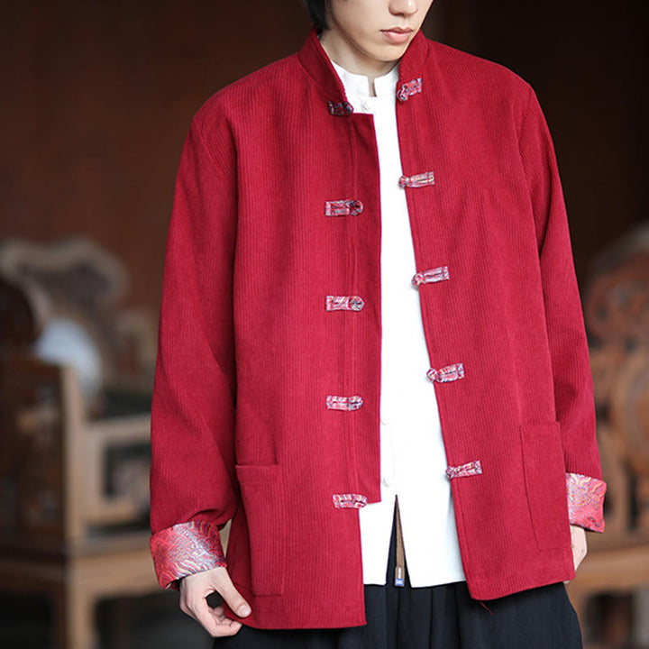 Giacca da uomo in velluto a coste di cotone con maniche lunghe, bottoni a rana e tasche , Buddha Stones Spring Jacquard - image 6