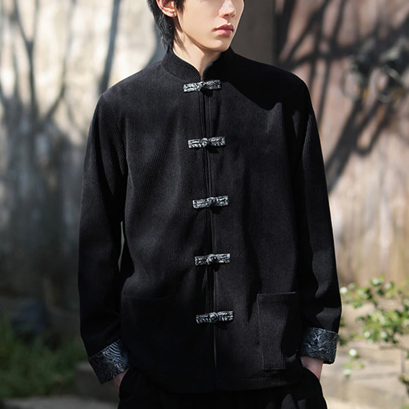 Giacca da uomo in velluto a coste di cotone con maniche lunghe, bottoni a rana e tasche , Buddha Stones Spring Jacquard - image 15