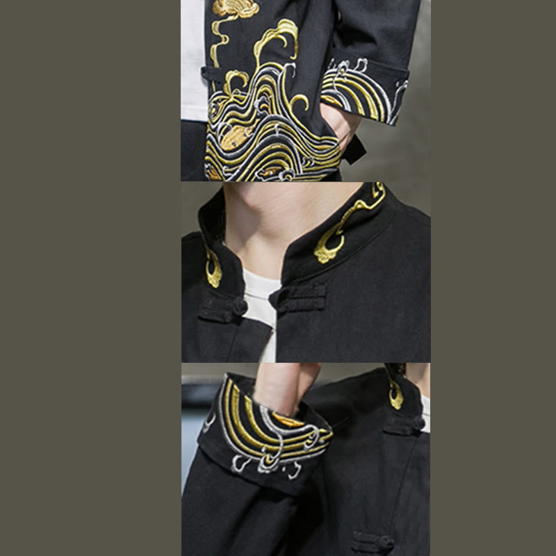 Giacca da uomo in cotone a maniche lunghe con bottoni a rana, Buddha Stones ricamate e nuvole - image 18