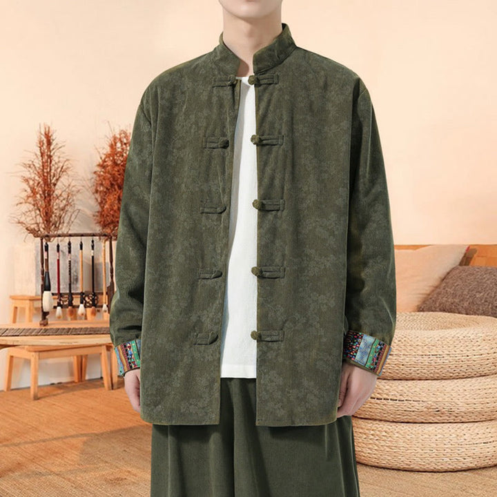 Giacca da uomo in velluto a coste di cotone con motivo a fiori di prugna, maniche lunghe, motivo Buddha Stones - image 1