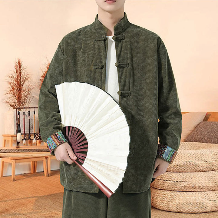 Giacca da uomo in velluto a coste di cotone con motivo a fiori di prugna, maniche lunghe, motivo Buddha Stones - image 3