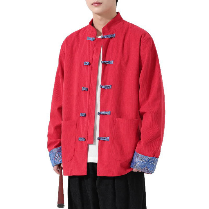 Giacca da uomo in velluto a coste di cotone con tasche e maniche lunghe, motivo floreale Buddha Stones - image 5