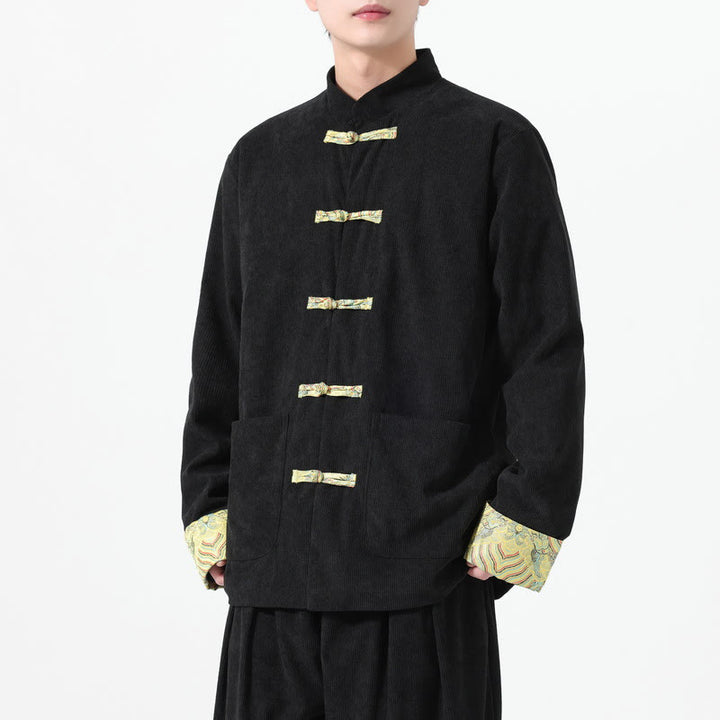 Giacca da uomo in velluto a coste di cotone con tasche e maniche lunghe, motivo floreale Buddha Stones - image 7