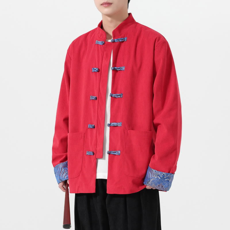 Giacca da uomo in velluto a coste di cotone con tasche e maniche lunghe, motivo floreale Buddha Stones - image 3