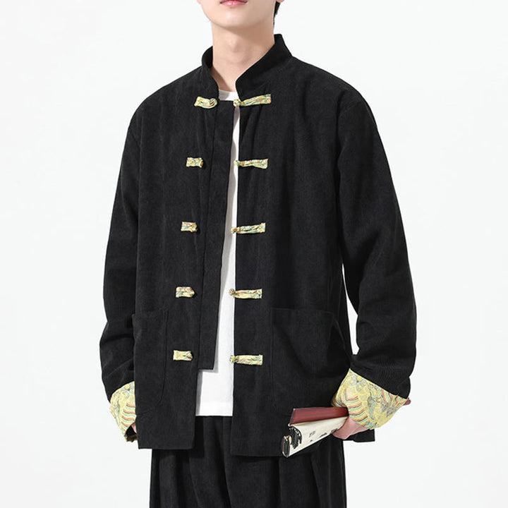 Giacca da uomo in velluto a coste di cotone con tasche e maniche lunghe, motivo floreale Buddha Stones - image 10