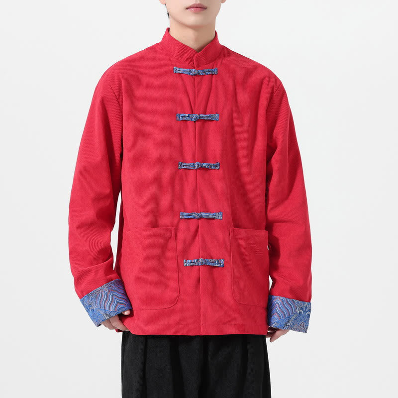 Giacca da uomo in velluto a coste di cotone con tasche e maniche lunghe, motivo floreale Buddha Stones - image 1