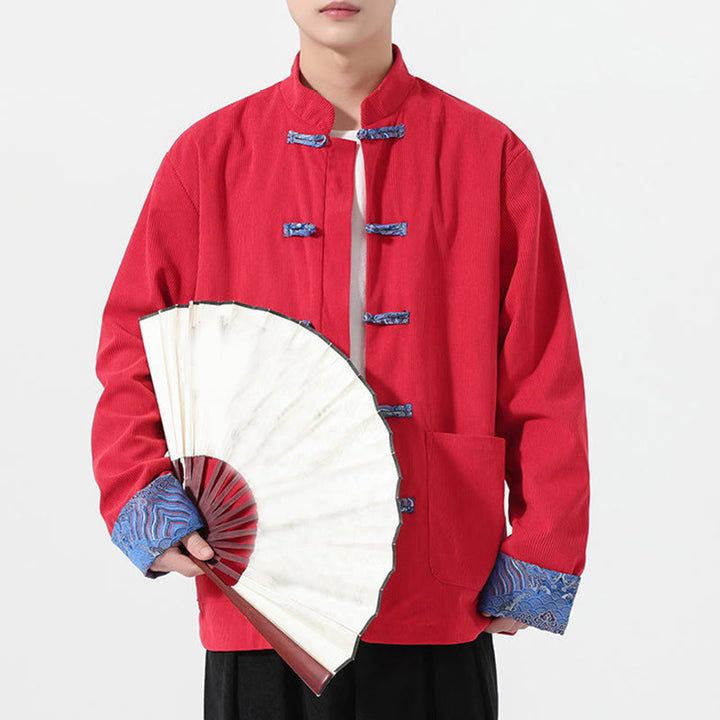 Giacca da uomo in velluto a coste di cotone con tasche e maniche lunghe, motivo floreale Buddha Stones - image 4