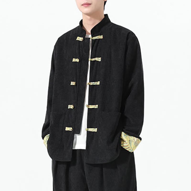 Giacca da uomo in velluto a coste di cotone con tasche e maniche lunghe, motivo floreale Buddha Stones - image 8