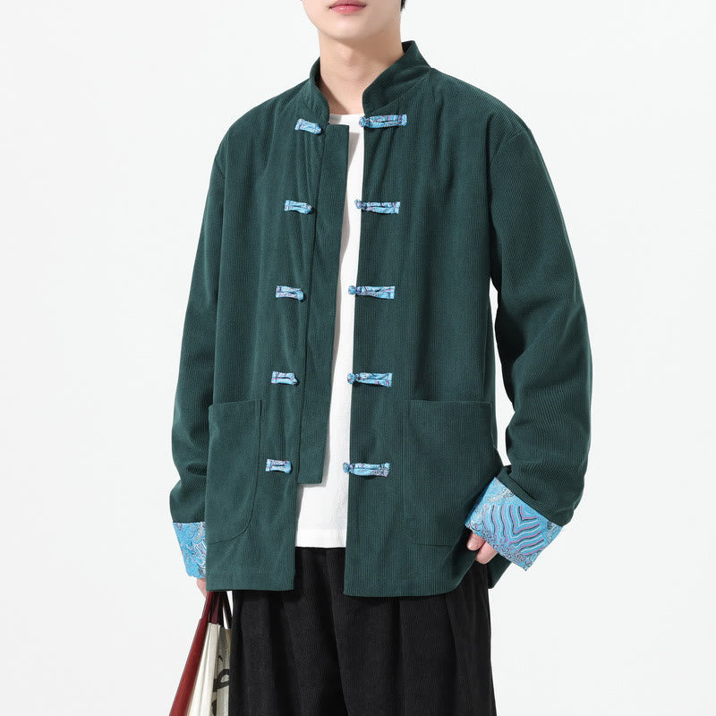 Giacca da uomo in velluto a coste di cotone con tasche e maniche lunghe, motivo floreale Buddha Stones - image 16