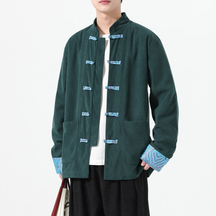 Giacca da uomo in velluto a coste di cotone con tasche e maniche lunghe, motivo floreale Buddha Stones - image 16