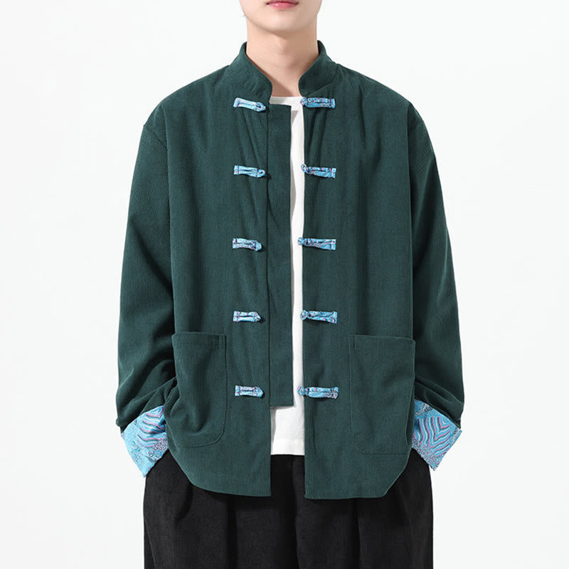 Giacca da uomo in velluto a coste di cotone con tasche e maniche lunghe, motivo floreale Buddha Stones - image 17