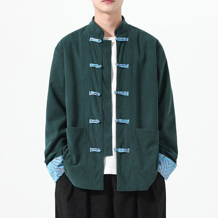 Giacca da uomo in velluto a coste di cotone con tasche e maniche lunghe, motivo floreale Buddha Stones - image 17