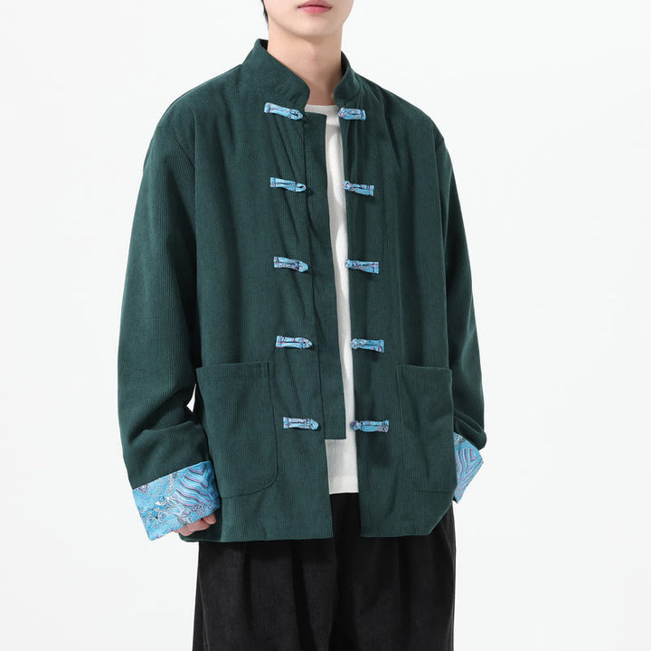 Giacca da uomo in velluto a coste di cotone con tasche e maniche lunghe, motivo floreale Buddha Stones - Verde acqua - US/UK/AU46, EU56 (5XL) - image 13