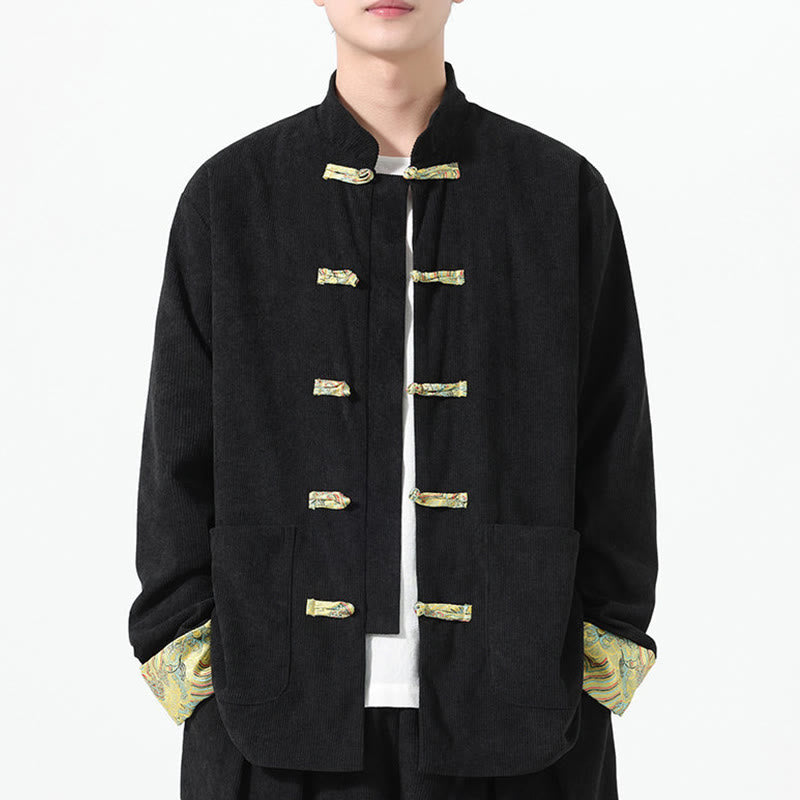 Giacca da uomo in velluto a coste di cotone con tasche e maniche lunghe, motivo floreale Buddha Stones - image 9