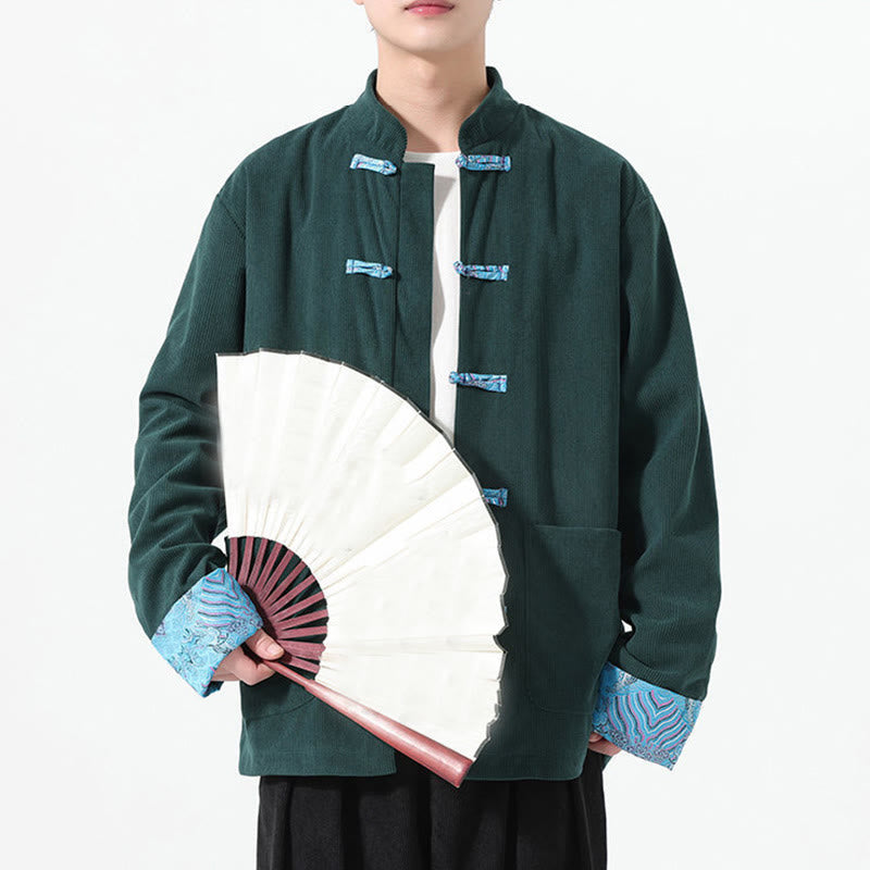 Giacca da uomo in velluto a coste di cotone con tasche e maniche lunghe, motivo floreale Buddha Stones - image 18