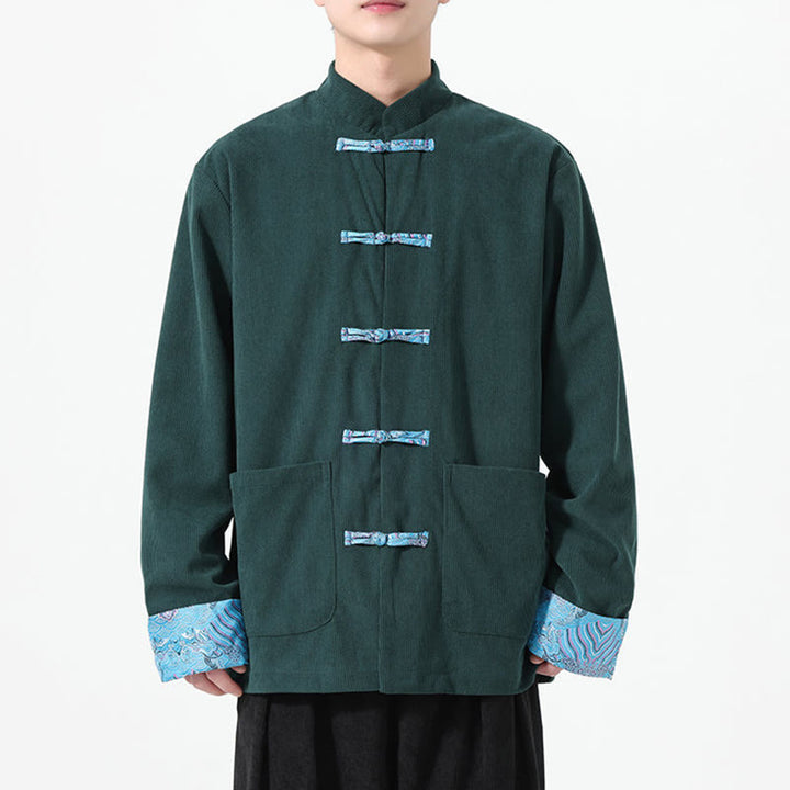 Giacca da uomo in velluto a coste di cotone con tasche e maniche lunghe, motivo floreale Buddha Stones - image 14