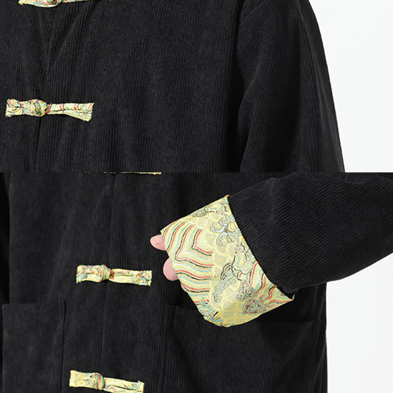 Giacca da uomo in velluto a coste di cotone con tasche e maniche lunghe, motivo floreale Buddha Stones - image 12