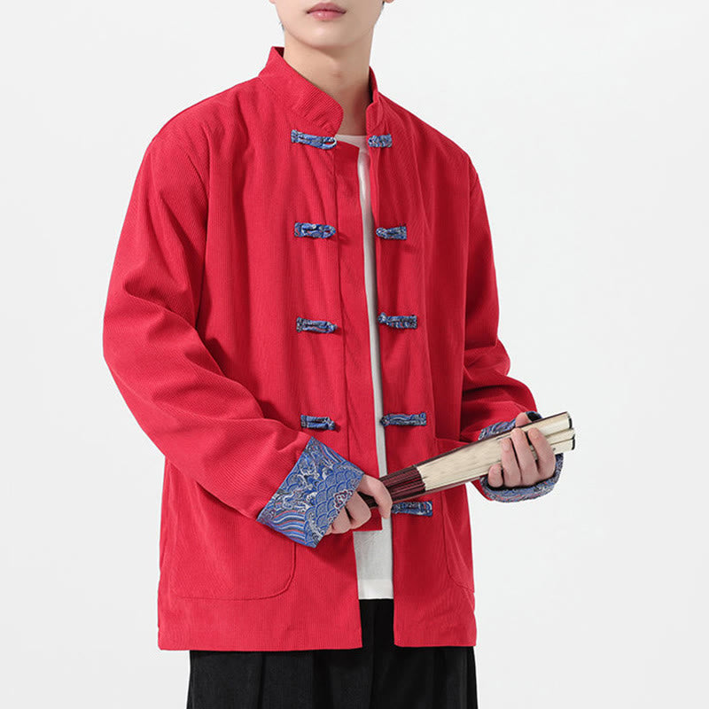 Giacca da uomo in velluto a coste di cotone con tasche e maniche lunghe, motivo floreale Buddha Stones - Rosso - US/UK/AU46, EU56 (5XL) - image 0