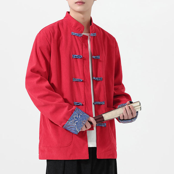 Giacca da uomo in velluto a coste di cotone con tasche e maniche lunghe, motivo floreale Buddha Stones - Rosso - US/UK/AU46, EU56 (5XL) - image 0