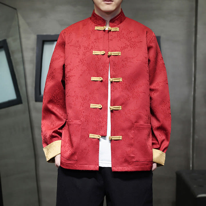 Giacca da uomo in cotone con maniche lunghe, collo alto, tasche e motivo Buddha Stones Jacquard - Cremisi - US/UK/AU46, EU56 (5XL) - image 0