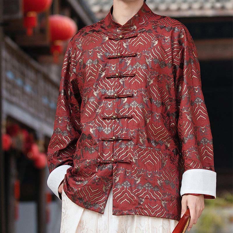 Camicia da uomo a maniche lunghe con stampa Buddha Stones motivo floreale con bottoni e tasche - Marrone - US/UK/AU46, EU56 (5XL) - image 0