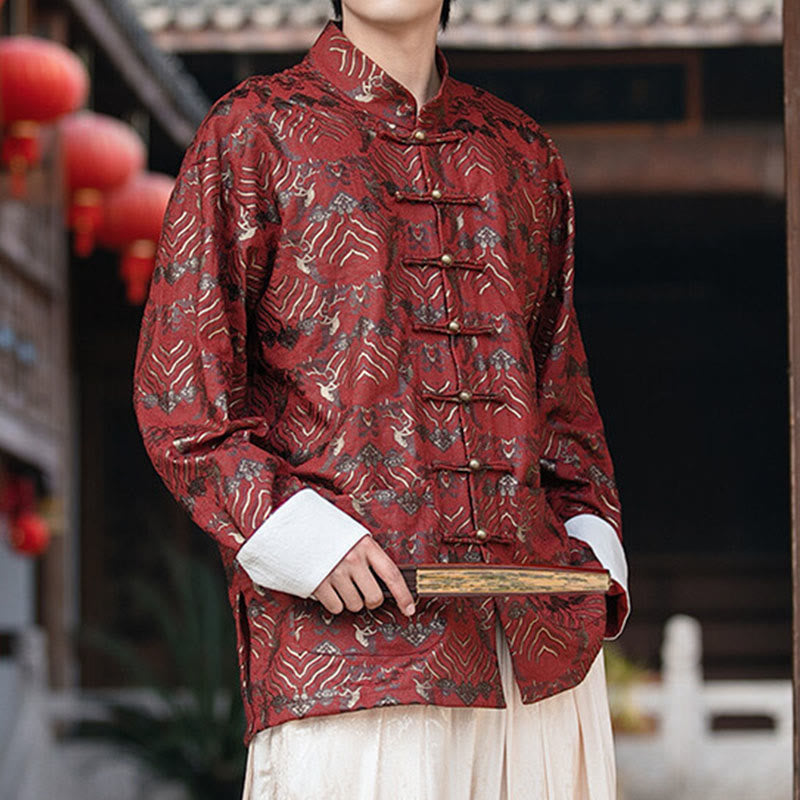 Camicia da uomo a maniche lunghe con stampa Buddha Stones motivo floreale con bottoni e tasche - image 2