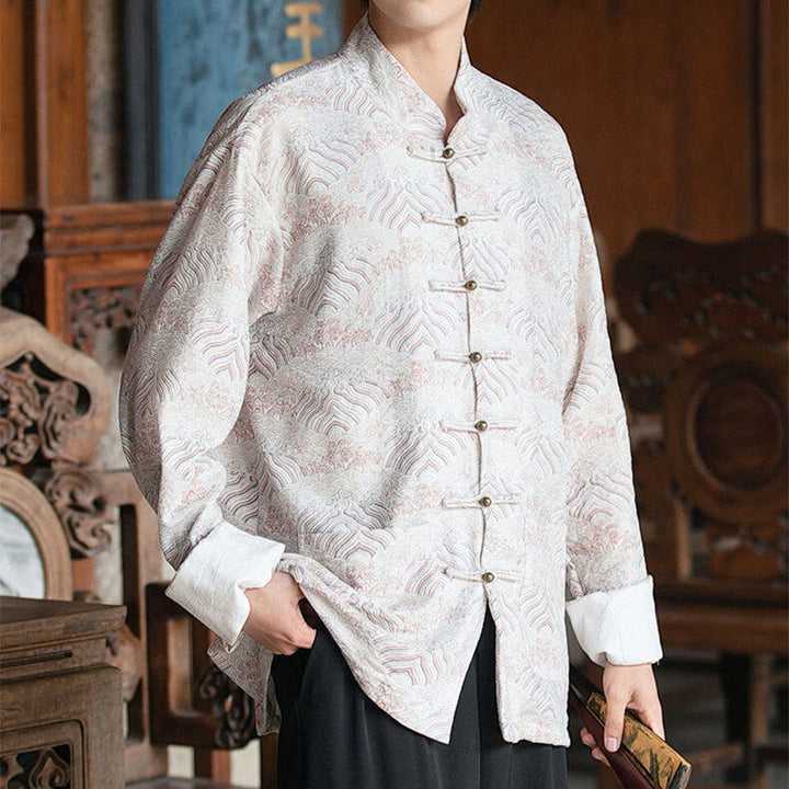 Camicia da uomo a maniche lunghe con stampa Buddha Stones motivo floreale con bottoni e tasche - image 9