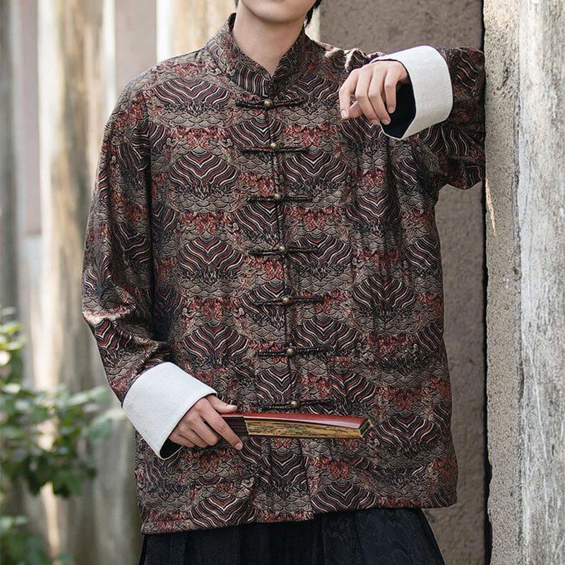 Camicia da uomo a maniche lunghe con stampa Buddha Stones motivo floreale con bottoni e tasche - image 21