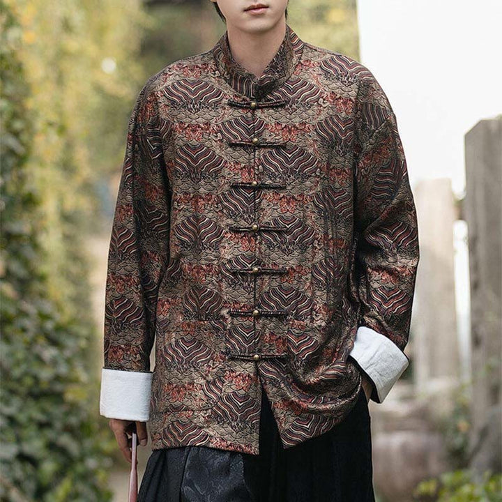 Camicia da uomo a maniche lunghe con stampa Buddha Stones motivo floreale con bottoni e tasche - image 23