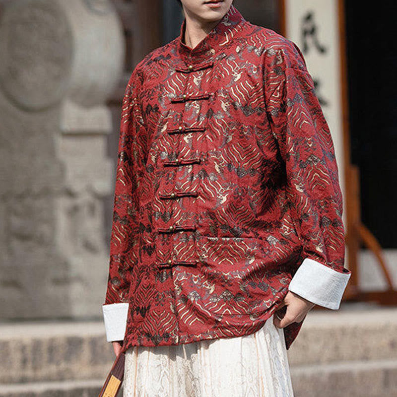 Camicia da uomo a maniche lunghe con stampa Buddha Stones motivo floreale con bottoni e tasche - image 4