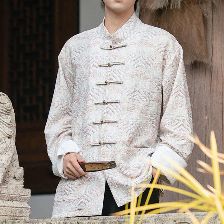 Camicia da uomo a maniche lunghe con stampa Buddha Stones motivo floreale con bottoni e tasche - image 10
