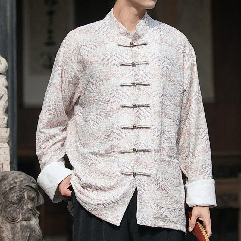 Camicia da uomo a maniche lunghe con stampa Buddha Stones motivo floreale con bottoni e tasche - image 12