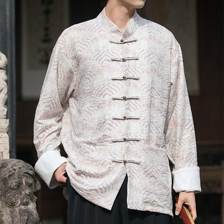 Camicia da uomo a maniche lunghe con stampa Buddha Stones motivo floreale con bottoni e tasche - image 12