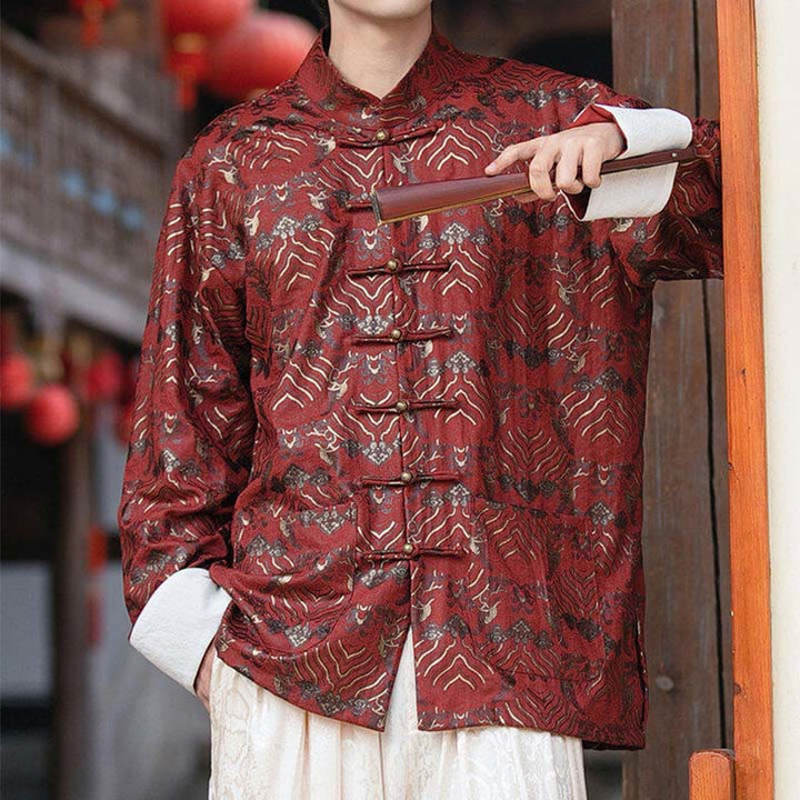 Camicia da uomo a maniche lunghe con stampa Buddha Stones motivo floreale con bottoni e tasche - image 5