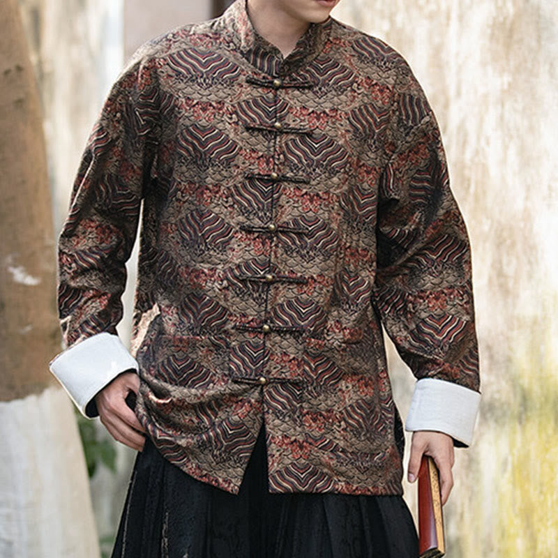 Camicia da uomo a maniche lunghe con stampa Buddha Stones motivo floreale con bottoni e tasche - image 22