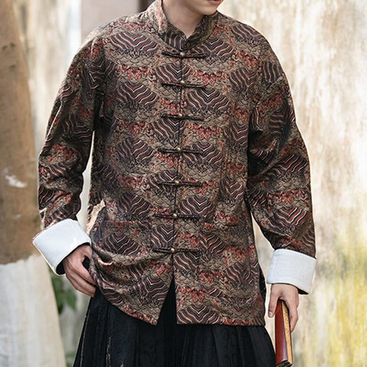 Camicia da uomo a maniche lunghe con stampa Buddha Stones motivo floreale con bottoni e tasche - image 22