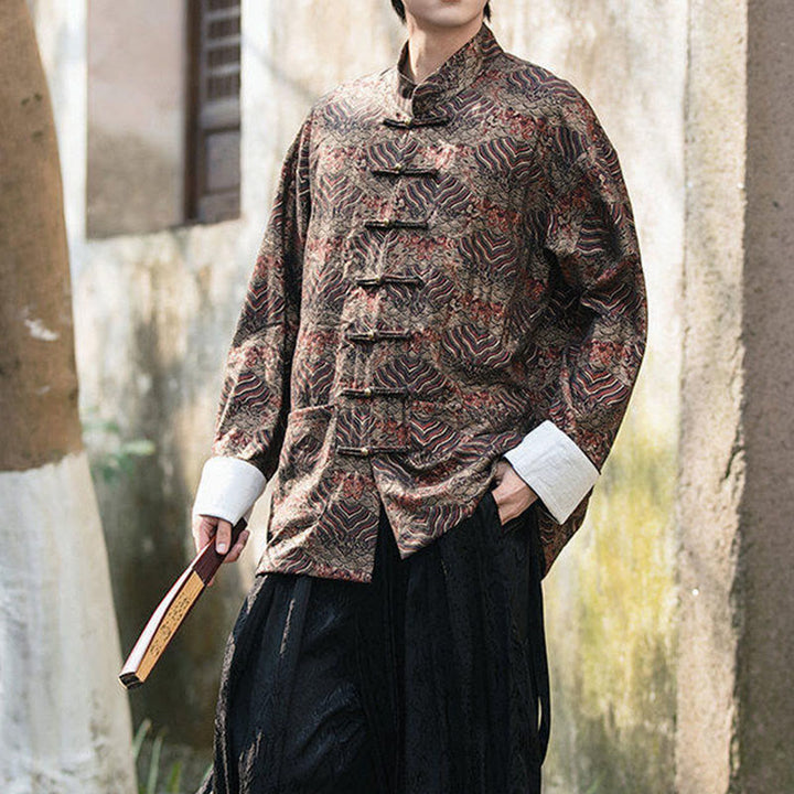 Camicia da uomo a maniche lunghe con stampa Buddha Stones motivo floreale con bottoni e tasche - image 18