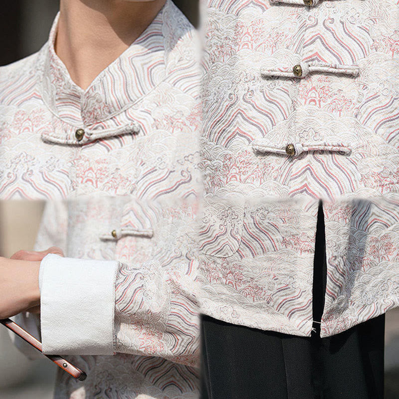 Camicia da uomo a maniche lunghe con stampa Buddha Stones motivo floreale con bottoni e tasche - image 16