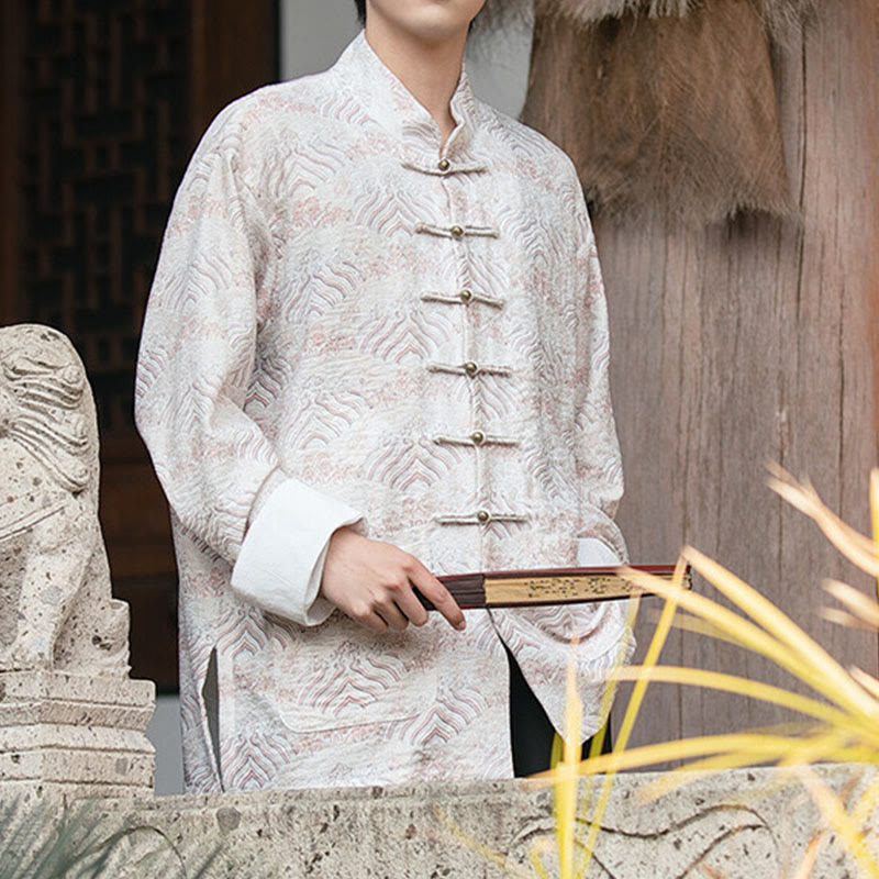 Camicia da uomo a maniche lunghe con stampa Buddha Stones motivo floreale con bottoni e tasche - image 11