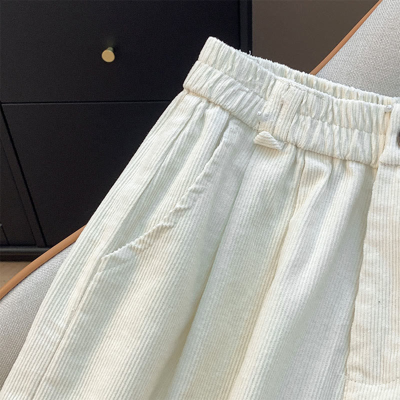 Pantaloni larghi in velluto a coste di cotone con tasche e elastico in vita, da donna, con motivo Buddha Stones - image 8