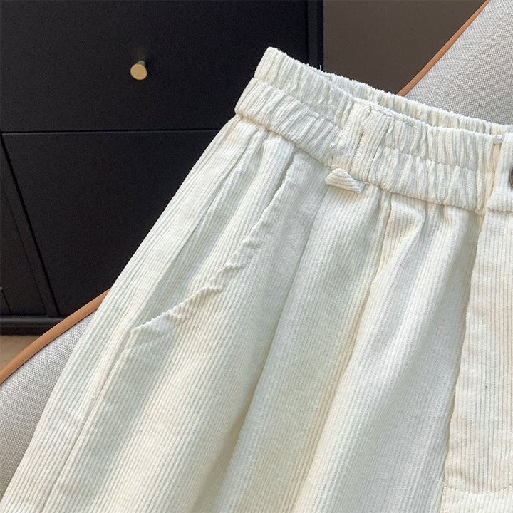 Pantaloni larghi in velluto a coste di cotone con tasche e elastico in vita, da donna, con motivo Buddha Stones - image 8